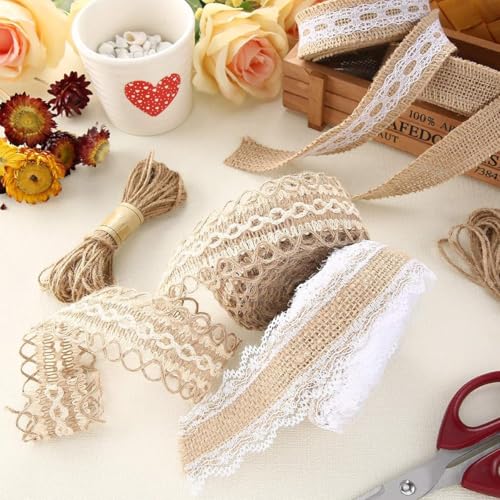 PALAY® 4 Rolls 13.12ft Jute Rope Burlap Ribbon Lace 32.8ft Hemp for Craft Ribbons Gift Wrapping Event Wedding Decorations Packing Materials Natural Fabric 3PCS PALAY® 4 Rolls 13.12ft Jute Rope Burlap Ribbon Lace 32.8ft Hemp for Craft Ribbons Gift Wrapping Event Wedding Decorations Packing Materials Natural Fabric 3PCS